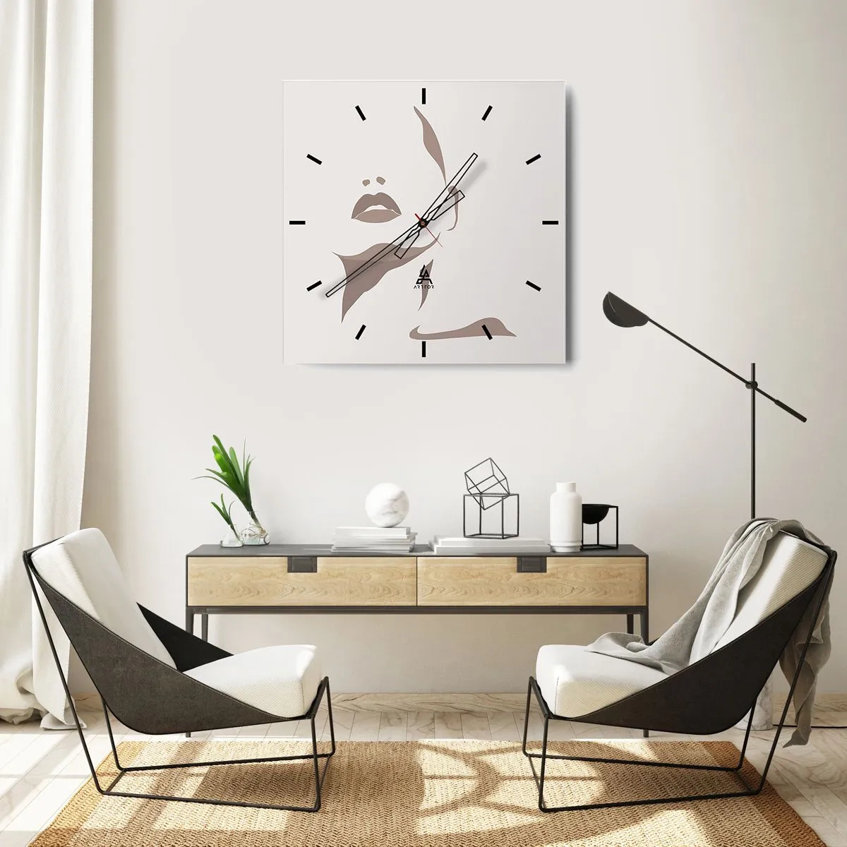 Ceas de perete - Ceas pe sticlă - Creată din lumină și umbră - 30x30 cm