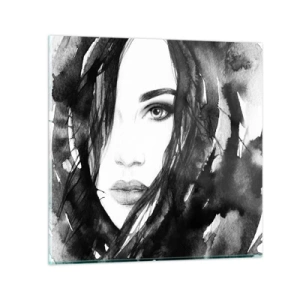 Tablou pe sticlă - Studiu unei dame în alb și negru - 70x70 cm