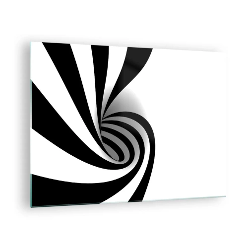 Tablou pe sticlă - Spirală abstractă în alb și negru cu o formă dinamică - 70x50cm - Și totuși se mișcă - Decorațiune modernă pentru perete pentru living și dormitor ARTTOR