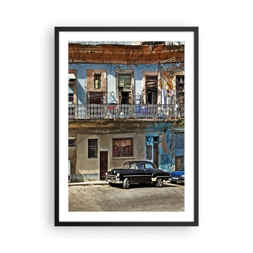 Poster în ramă neagră - O casă veche cu o mașină clasică - 50x70cm - Sentimente cubaneze - Decorațiune modernă pentru perete pentru living și dormitor ARTTOR