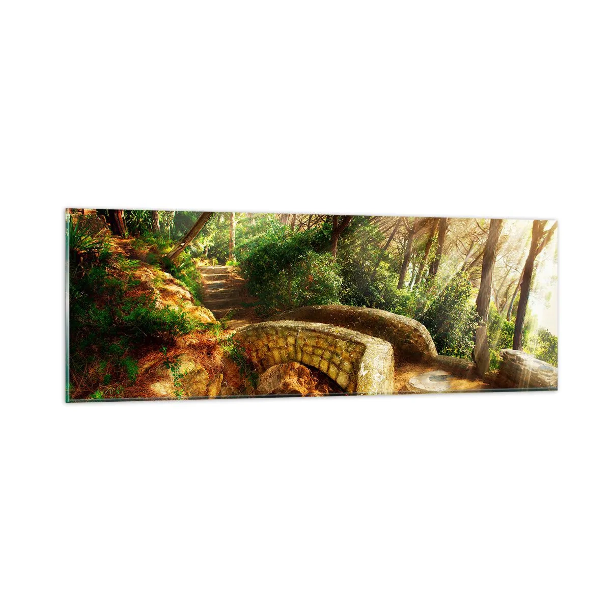 Tablou pe sticlă - Direct de pe pod în pădurea de basm - 90x30 cm