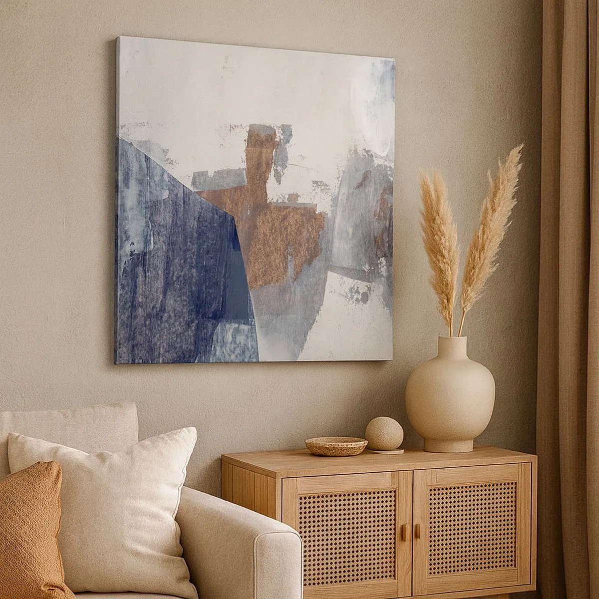 Tablou pe pânză - Forme albastre-maronii - 30x30 cm