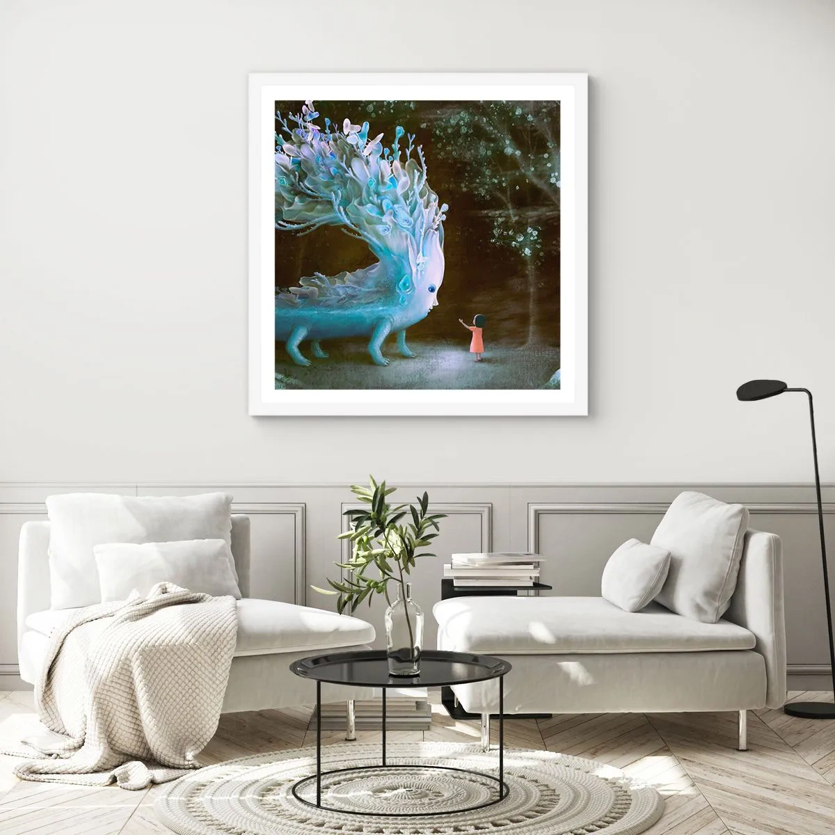 Poster în ramă albă - Întâlnire fantastică - 30x30 cm