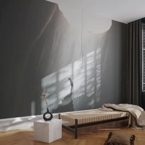 Tapet Standard Eco - Silueta unui bărbat pe o stâncă iluminată de lumina de sus - 100x70cm - Există întotdeauna o cale de ieșire - Decorațiune modernă pentru perete pentru living și dormitor ARTTOR