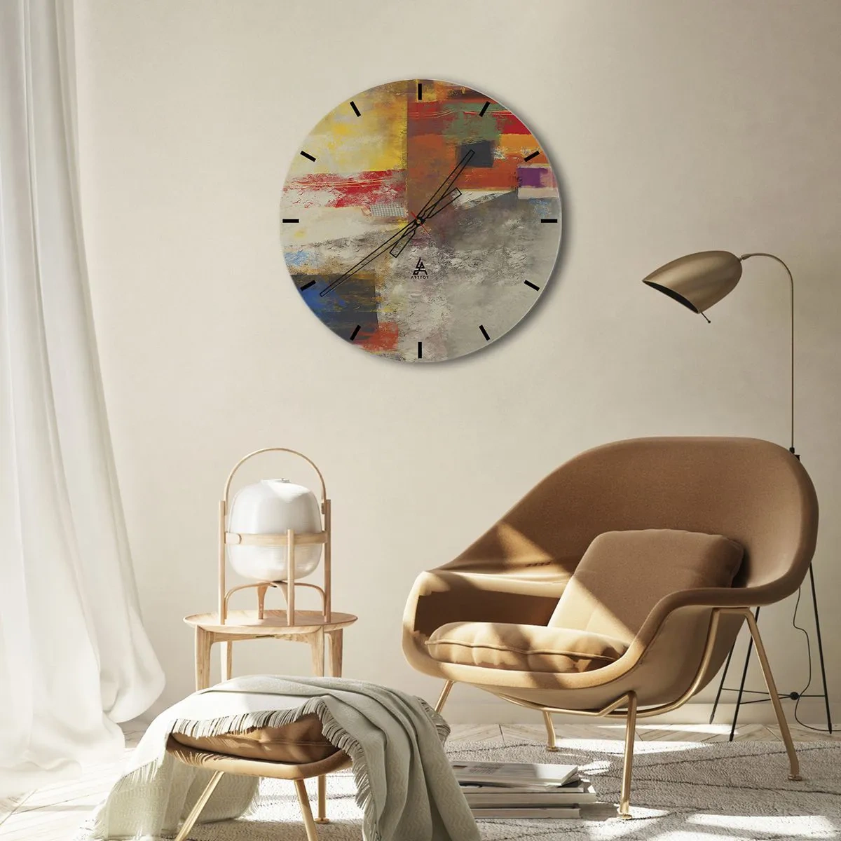 Ceas de perete - Ceas pe sticlă - Geometria culorilor - 40x40 cm