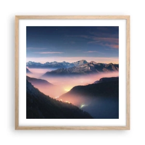 Poster în ramă de stejar deschis - Lumină în văi - 50x50 cm