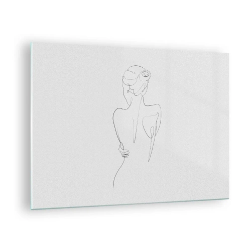 Tablou pe sticlă - O schiță delicată, într-o singură linie, a unei femei din spate. - 70x50cm - Muzica corpului - Decorațiune modernă pentru perete pentru living și dormitor ARTTOR