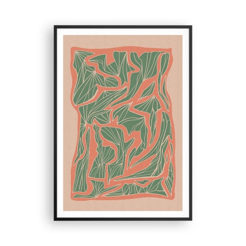 Poster în ramă neagră - Lupta dintre coral și verde - 70x100 cm