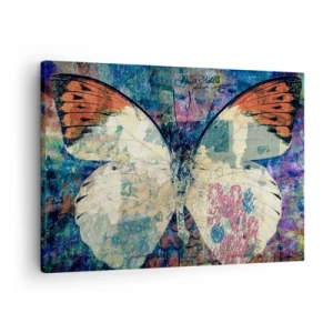 Tablou pe pânză Canvas - Fluture într-un fundal artistic abstract cu detalii colorate - 70x50cm - Fragilitate subtilă - Decorațiune modernă pentru perete pentru living și dormitor ARTTOR