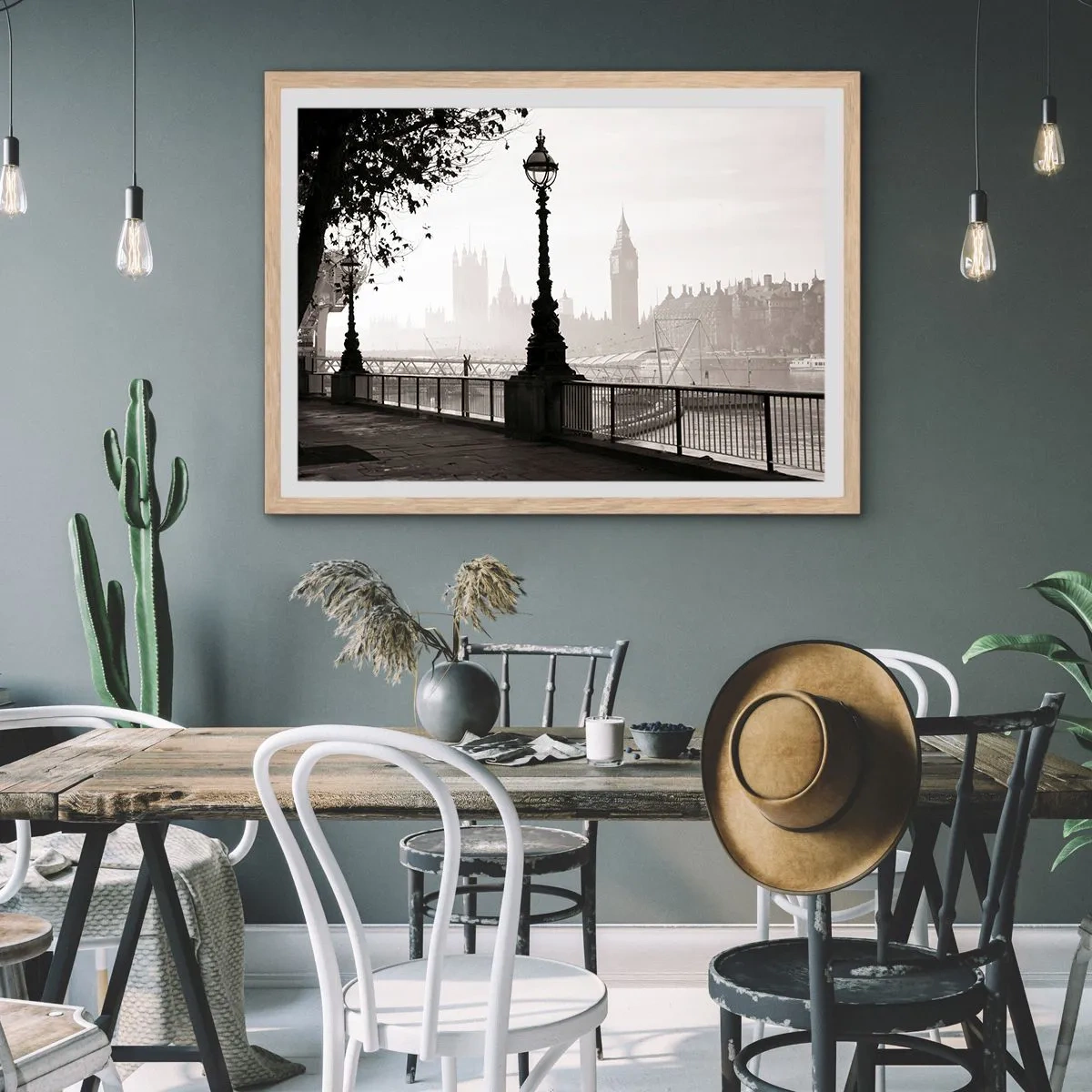 Poster în ramă de stejar deschis - Londra de dimineața - 70x50 cm