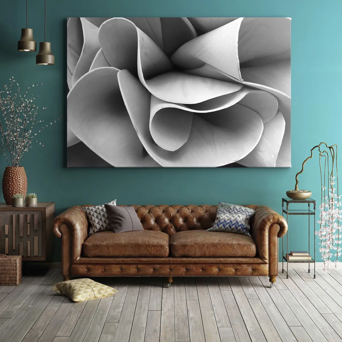 Tablou pe pânză Canvas - Detalii alb-negru ale formelor abstracte - 70x50cm - Se întâmplă în spațiu - Decorațiune modernă pentru perete pentru living și dormitor ARTTOR