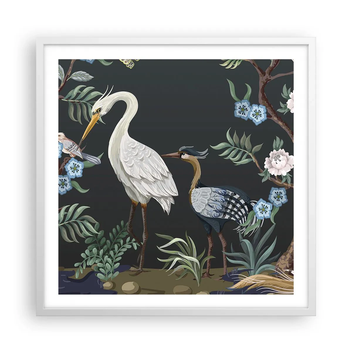 Poster în ramă albă - Parada păsărilor - 60x60 cm