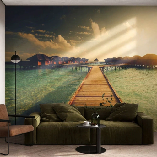 Tapet Premium Canvas - O invitație caldă - Maldive, Peisaj, Case pe apă - 100x70 cm