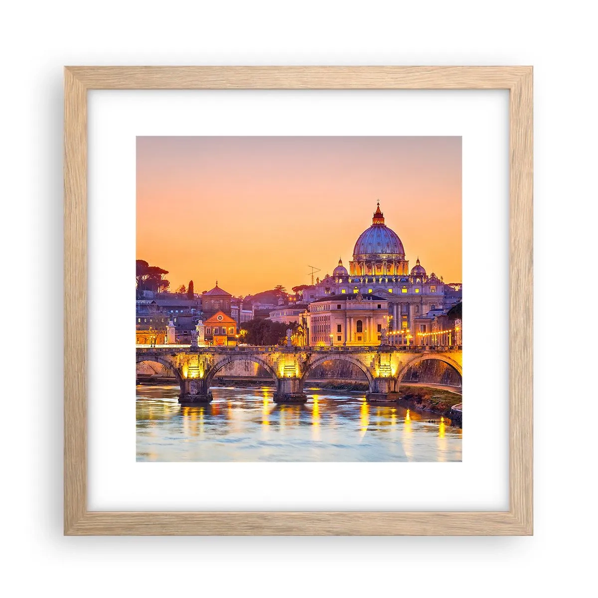 Poster în ramă de stejar deschis - Amurg deasupra Orașului Etern - 30x30 cm