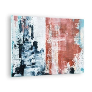 Tablou pe sticlă - O combinație abstractă de albastru și roșu ruginiu - 70x50cm - Jumi-juma abstract - Decorațiune modernă pentru perete pentru living și dormitor ARTTOR