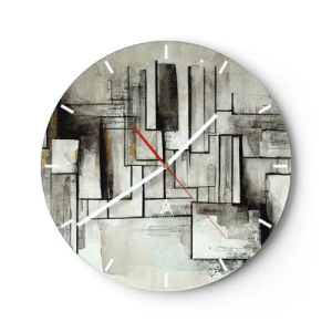 Ceas de perete - Ceas pe sticlă - O compoziție geometrică de dreptunghiuri în culori discrete. - 30x30cm - Puterea simplității - Decorațiune modernă pentru perete pentru living, bucătărie și dormitor ARTTOR