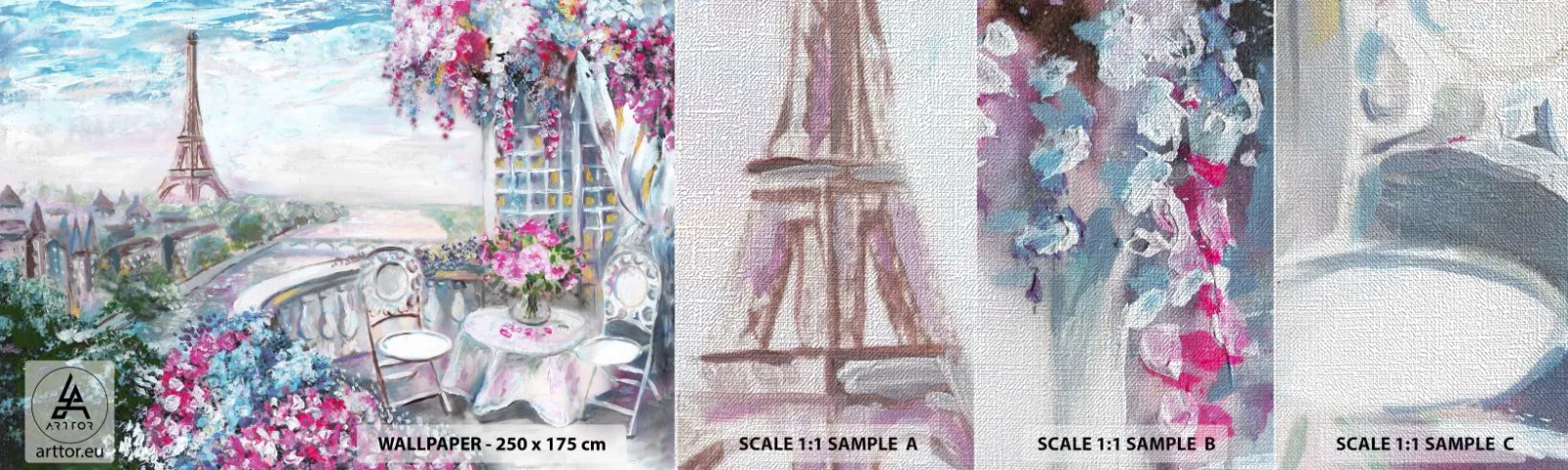 Mostră tapet Premium Canvas - Este cel mai frumos aici în luna mai - Oraș, turnul Eiffel, Paris - 100x30 cm