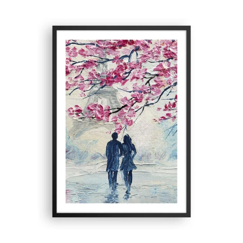 Poster în ramă neagră - Un cuplu sub ramuri înflorite într-un peisaj romantic - 50x70cm - Plimbare romantică - Decorațiune modernă pentru perete pentru living și dormitor ARTTOR