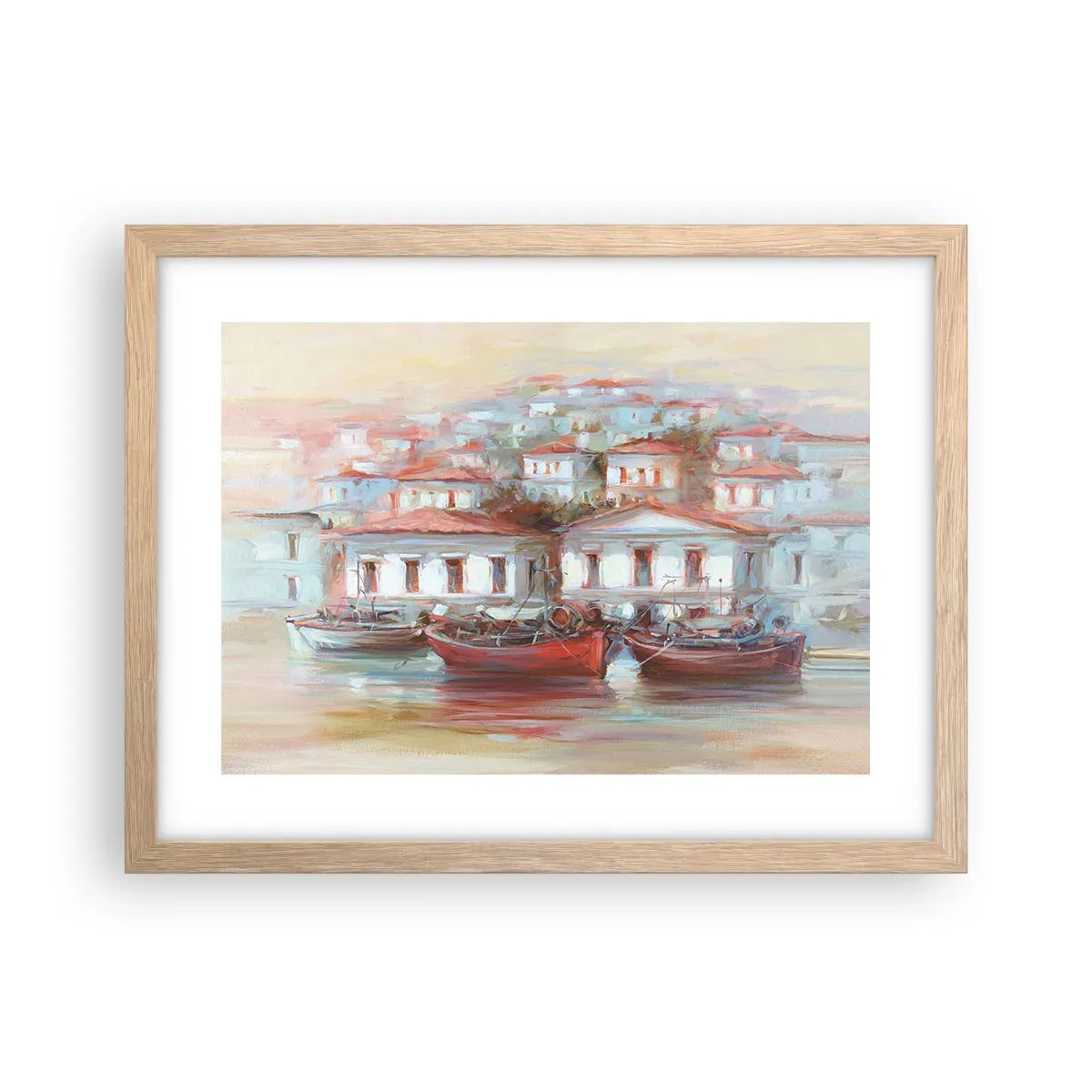 Poster în ramă de stejar deschis - Orășel fericit - 40x30 cm