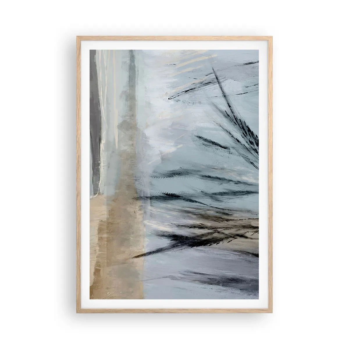 Poster în ramă de stejar deschis - Câmpuri de iarnă - 70x100 cm