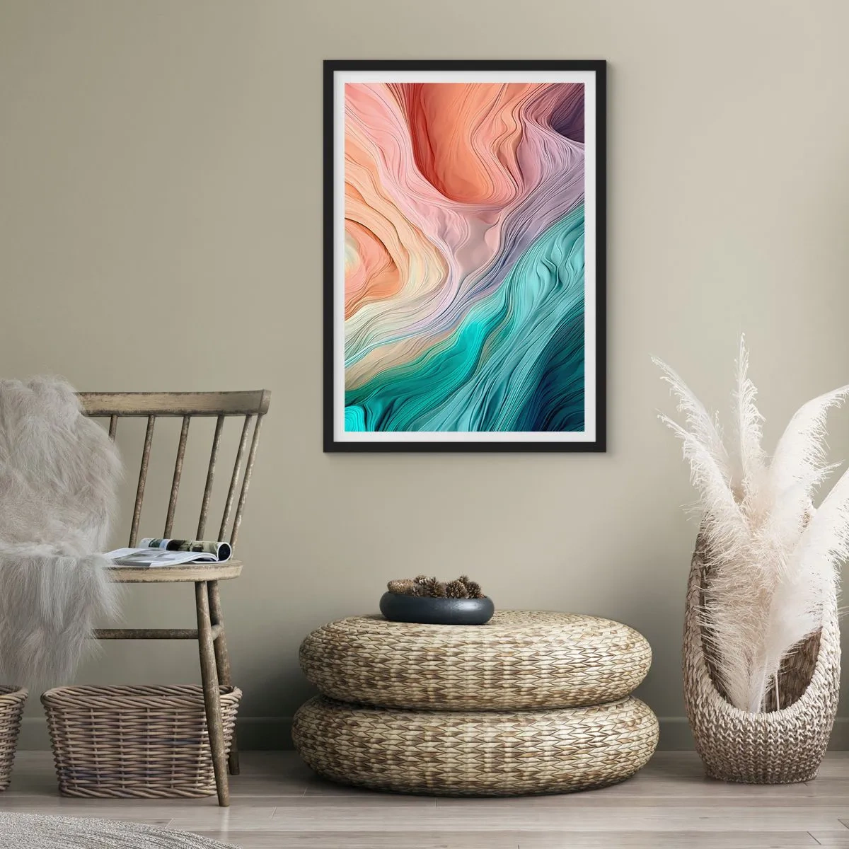 Poster în ramă neagră - Valul curcubeu - 61x91 cm