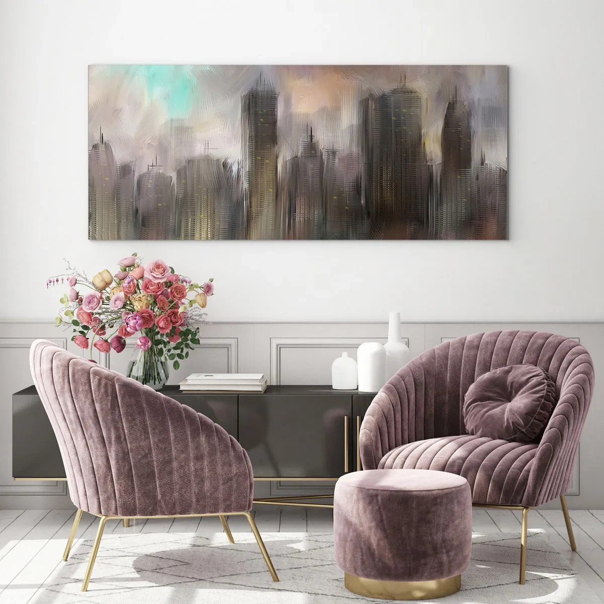 Tablou pe sticlă - O compoziție de oțel, piatră și ceață - 120x50 cm