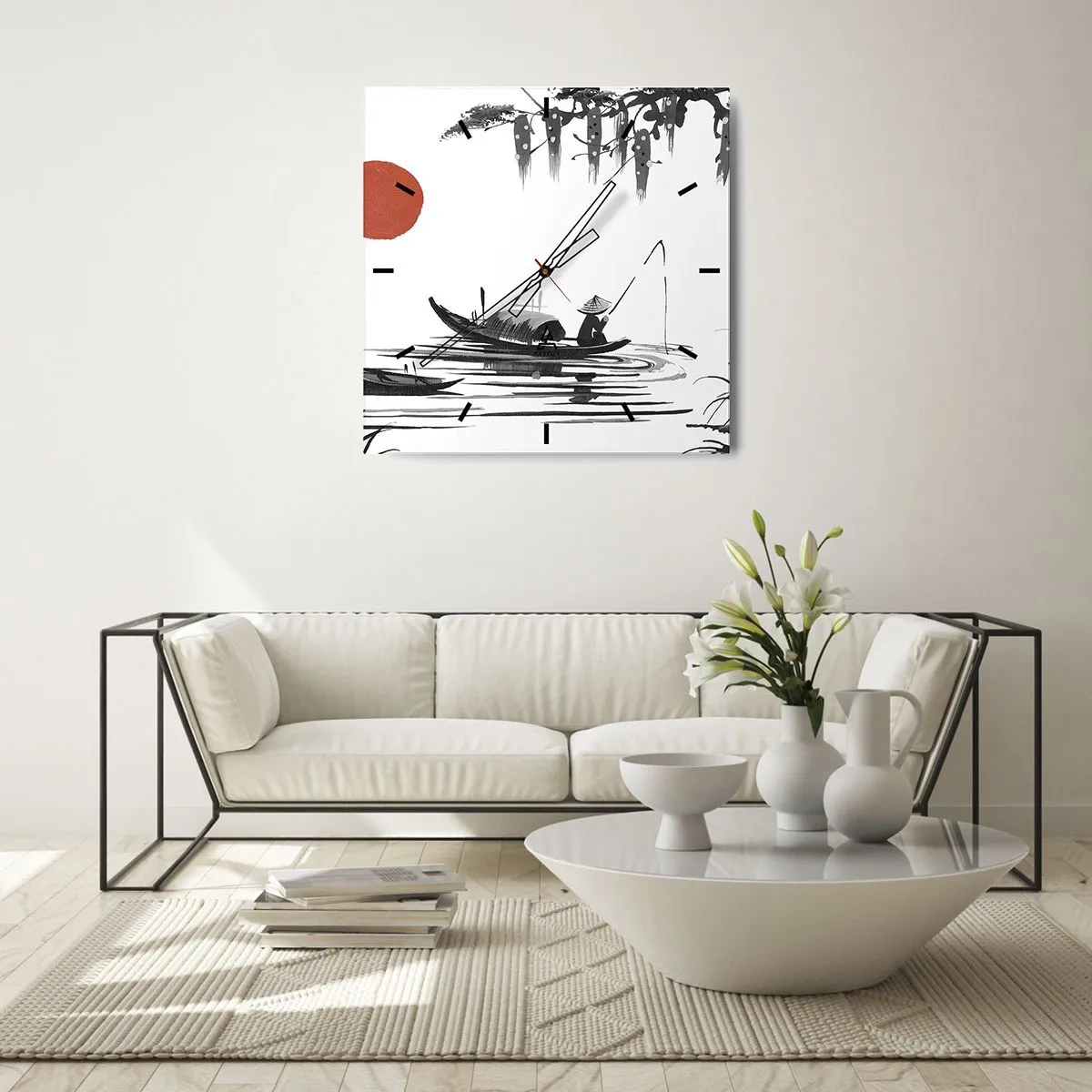 Ceas de perete - Ceas pe sticlă - O după-amiază asiatică - 40x40 cm