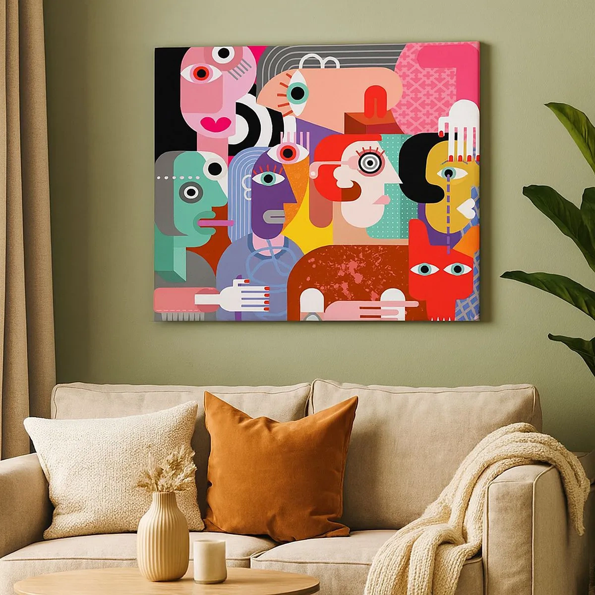 Tablou pe pânză Canvas - Abstracție colorată cu fețe geometrice - 70x50cm - Am venit de la domnul Picasso - Decorațiune modernă pentru perete pentru living și dormitor ARTTOR