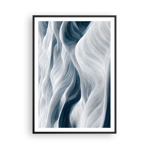 Poster în ramă neagră - Valuri albastre și albe - 70x100 cm