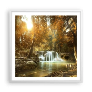 Poster în ramă albă - Cascadă în parc - 60x60 cm