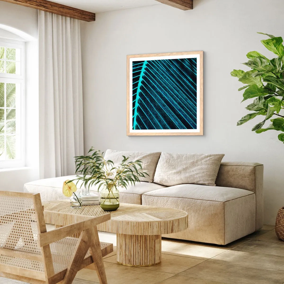 Poster în ramă de stejar deschis - Textura verdelui - 60x60 cm