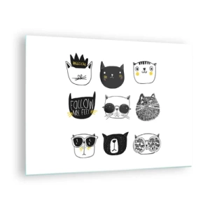 Tablou pe sticlă - Ilustrații cu pisici adorabile într-un stil minimalist - 70x50cm - Fiecare este diferit - Decorațiune modernă pentru perete pentru living și dormitor ARTTOR