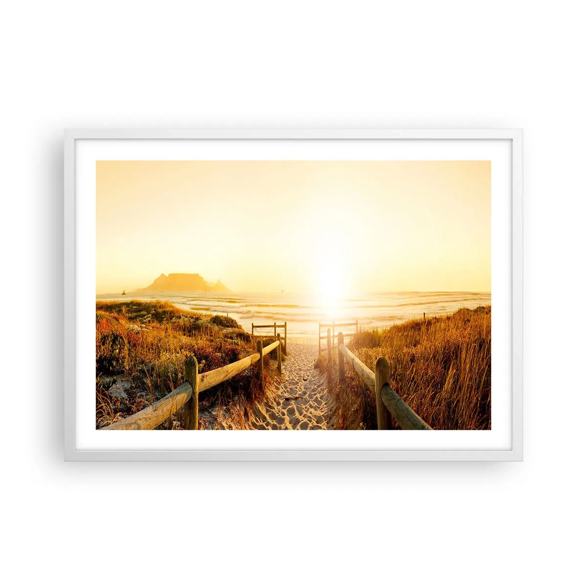 Poster în ramă albă - Prin dune spre soare - 70x50 cm