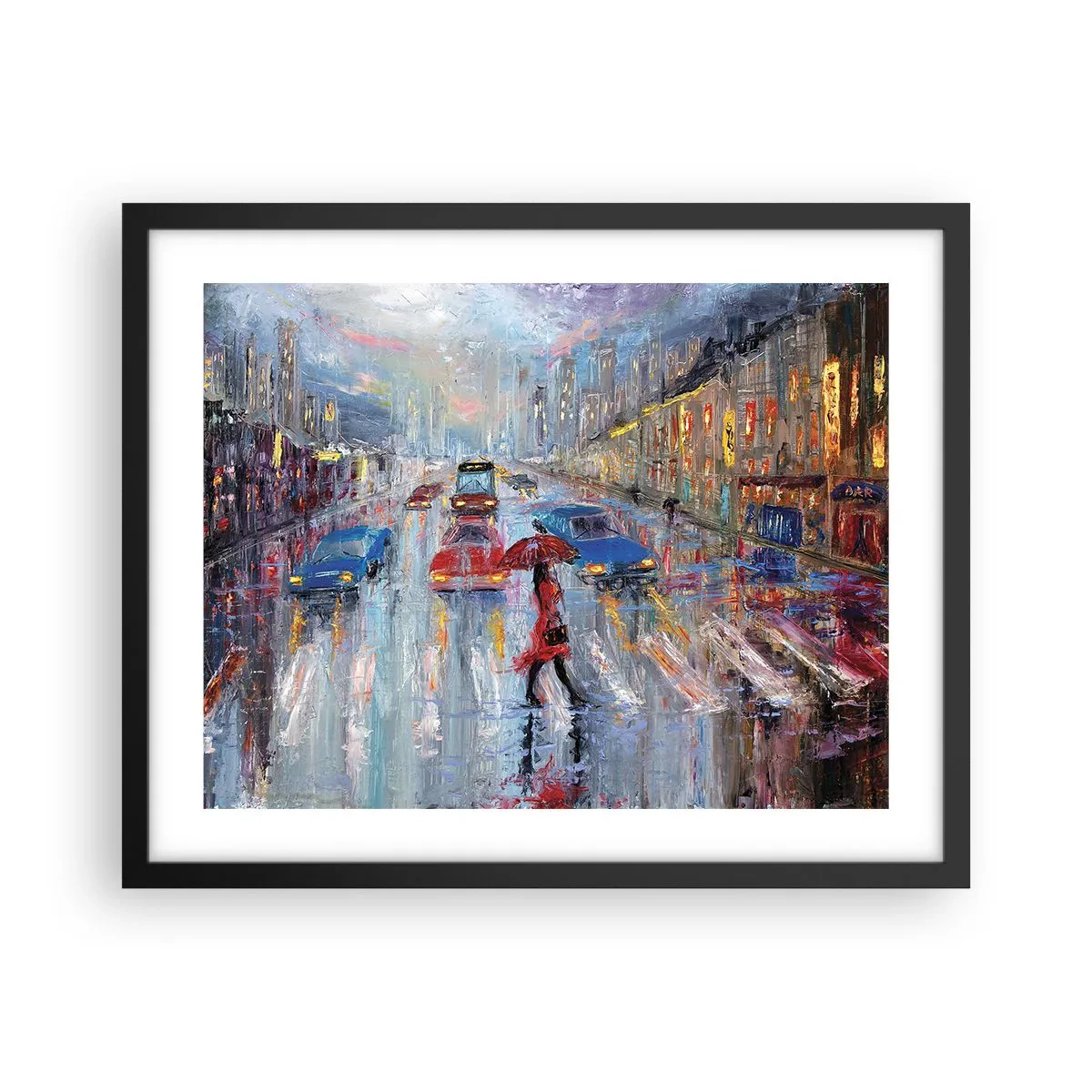 Poster în ramă neagră - O după-amiază ploioasă în oraș - 50x40 cm