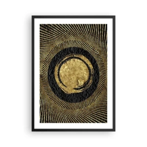 Poster în ramă neagră - Abstracție geometrică aurie pe fundal negru - 50x70cm - Compoziție glamour - Decorațiune modernă pentru perete pentru living și dormitor ARTTOR