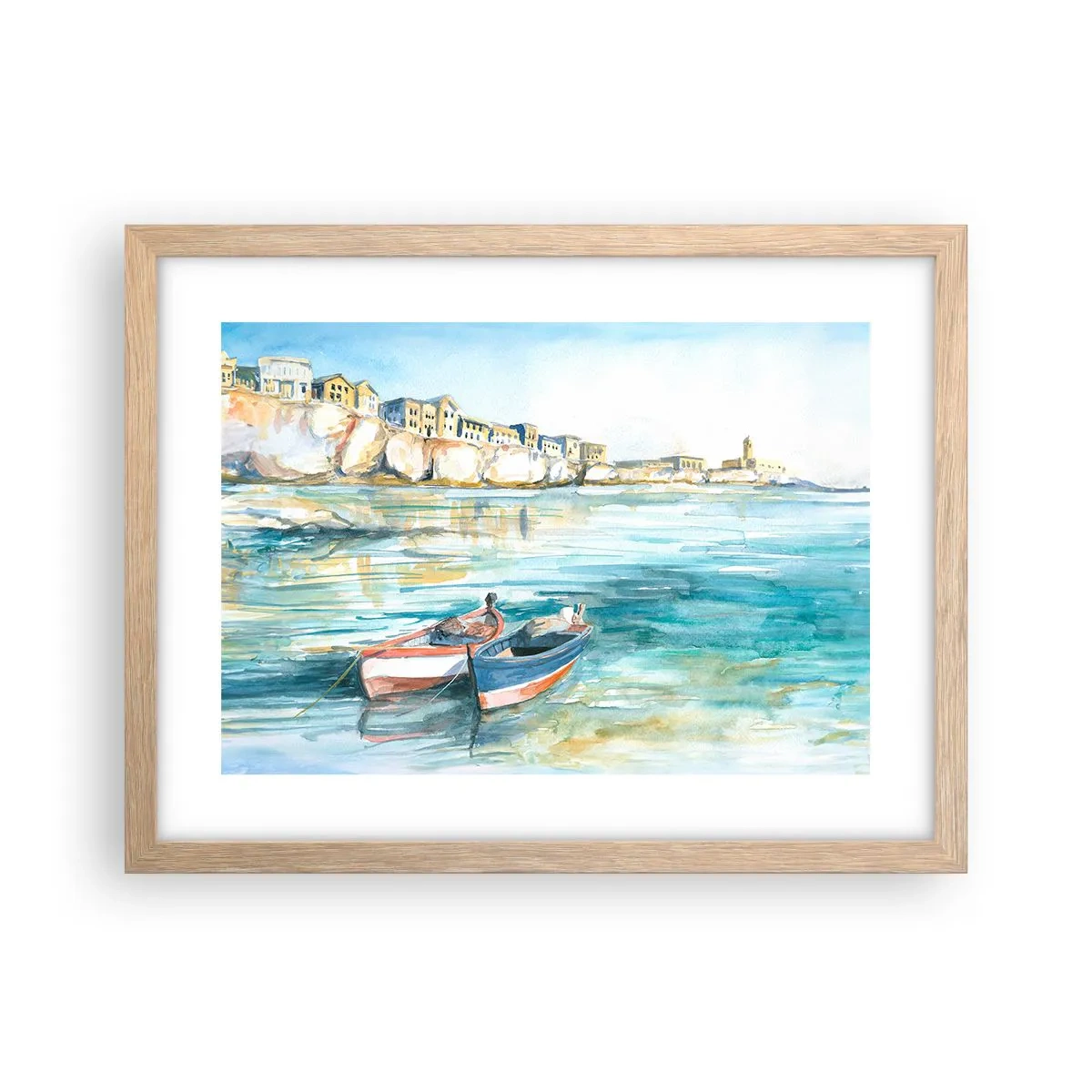 Poster în ramă de stejar deschis - Peisaj în azur - 40x30 cm