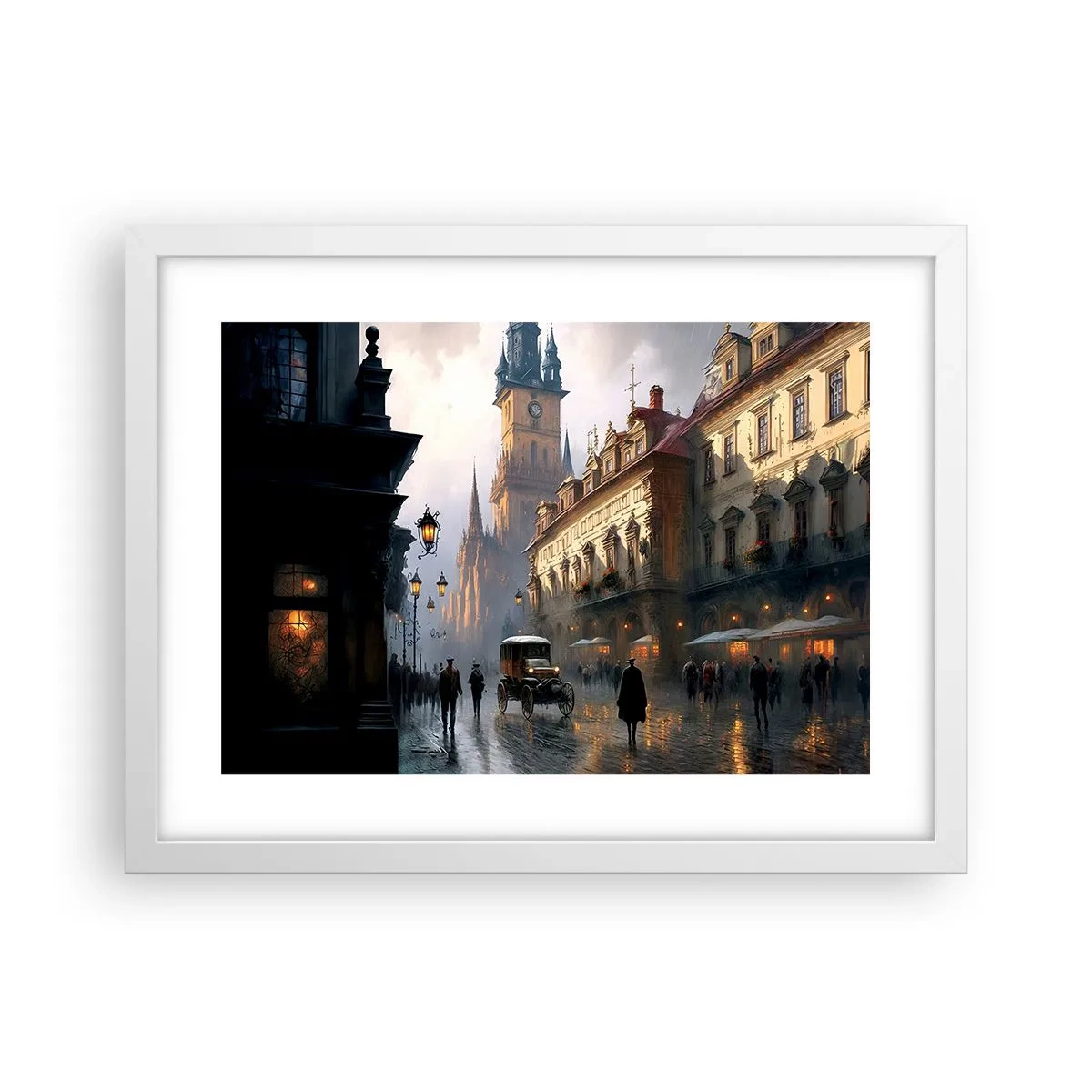 Poster în ramă albă - Magia unei seri la Praga - 40x30 cm