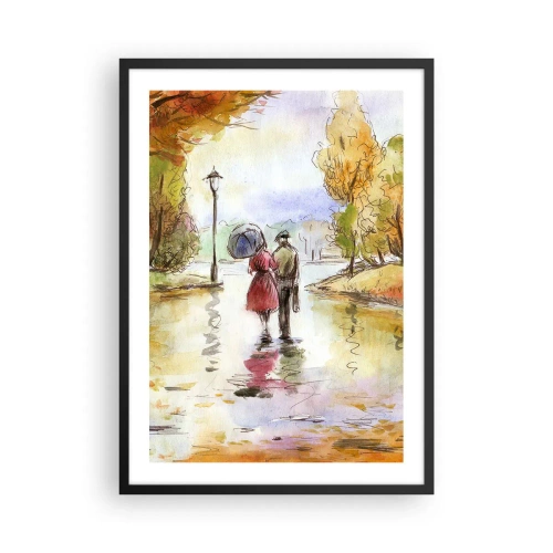 Poster în ramă neagră - O plimbare în parc în toamnă, în stil acuarelă - 50x70cm - Toamnă romantică în parc - Decorațiune modernă pentru perete pentru living și dormitor ARTTOR
