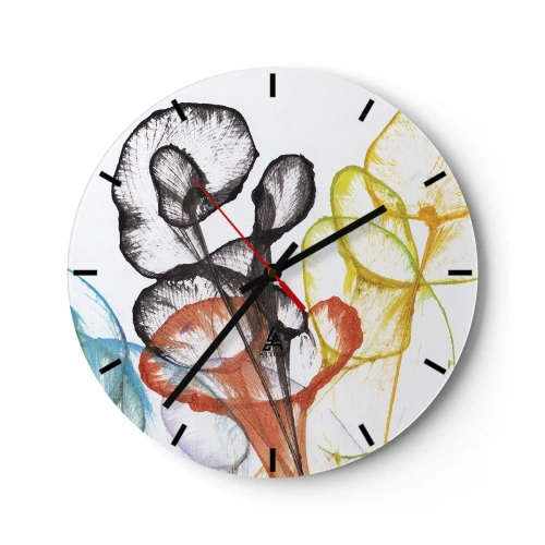 Ceas de perete - Ceas pe sticlă - Flori colorate, abstracte pe un fundal alb - 30x30cm - Flori cu suflete - Decorațiune modernă pentru perete pentru living, bucătărie și dormitor ARTTOR