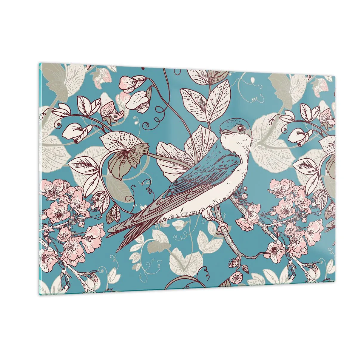 Tablou pe sticlă - Ciripit în florile albe - 120x80 cm