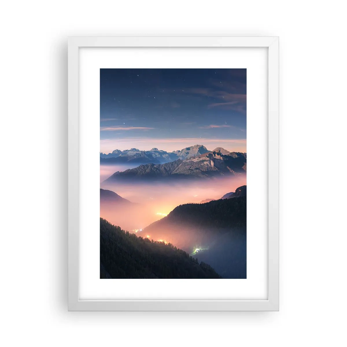 Poster în ramă albă - Lumină în văi - 30x40 cm