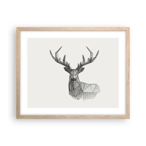 Poster în ramă de stejar deschis - Cerb în stil cubist - 50x40 cm