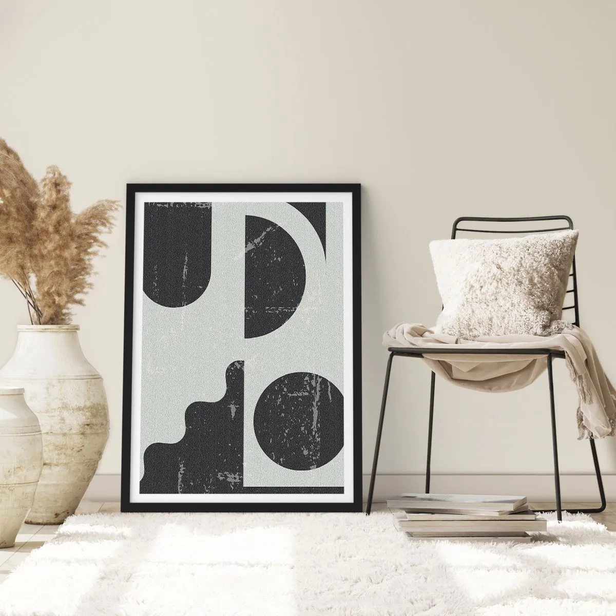Poster în ramă neagră - Compoziție geometrică abstractă în negru și gri - 50x70cm - Compoziție deasupra și dedesubt - Decorațiune modernă pentru perete pentru living și dormitor ARTTOR