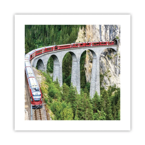 Poster - Cu trenul prin munți - 40x40 cm