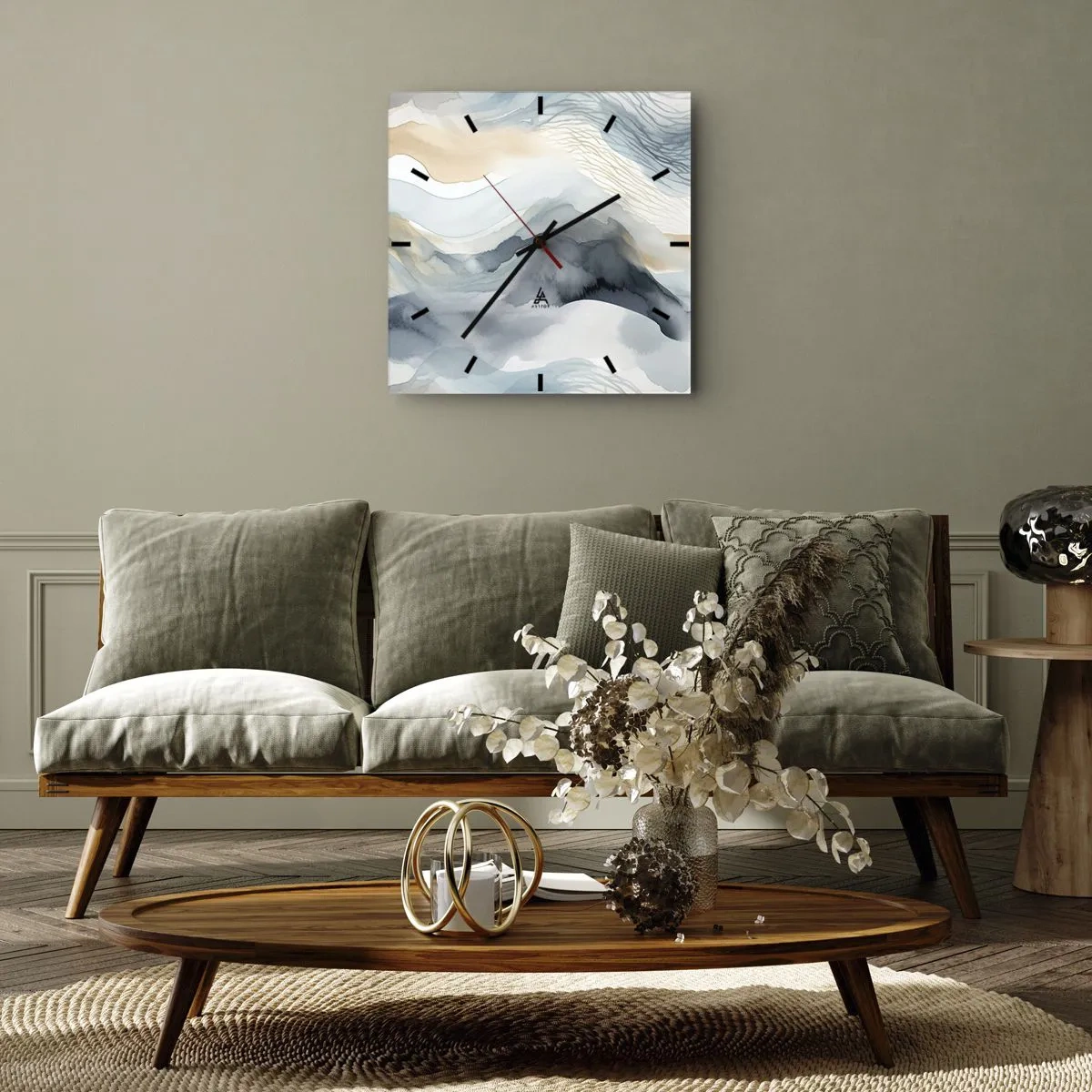 Ceas de perete - Ceas pe sticlă - Abstracție de zăpadă și ceață - 30x30 cm