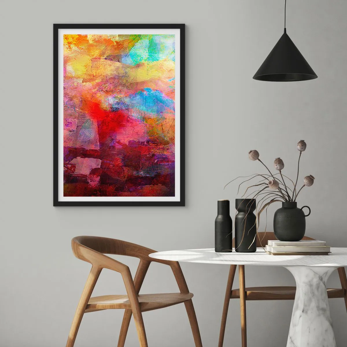 Poster în ramă neagră - Compoziții abstracte pline de culori și dinamică - 50x70cm - O privire în interiorul curcubeului - Decorațiune modernă pentru perete pentru living și dormitor ARTTOR