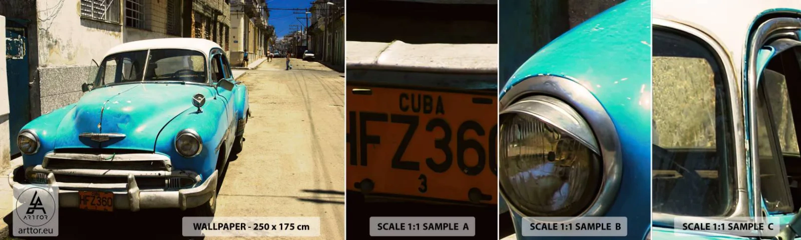 Mostră tapet autocolant Deluxe Sticker - Eviva Cuba! - Automobile, Mașină, Cuba - 100x30 cm