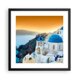 Poster în ramă neagră - Santorini - îmbrățișat de stânci - 40x40 cm