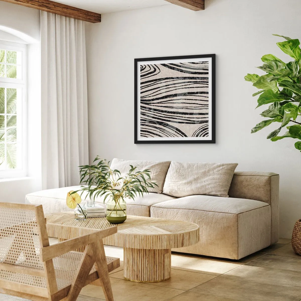 Poster în ramă neagră - Deversare de linii - 60x60 cm