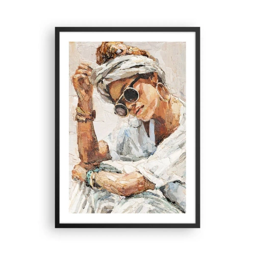 Poster în ramă neagră - Portretul unei femei cu ochelari și turban în stil impresionist - 50x70cm - Portret în plin soare - Decorațiune modernă pentru perete pentru living și dormitor ARTTOR